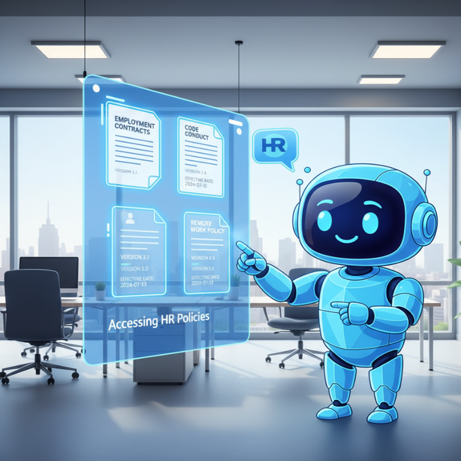 Illustration of AI chatbot referencing HR policies